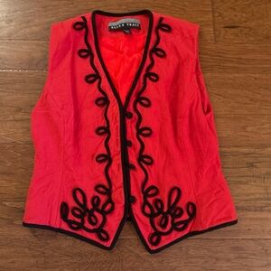Vintage Ellen Tracy Red Wool Vest with Black Swirl Accents